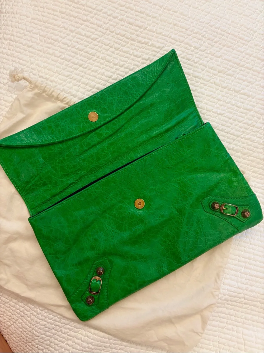 Balenciaga Green envelope clutch